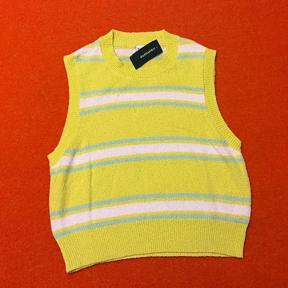Lime green, blue and white stripe soft terry sweater tank NWT - Picture 3 of 9